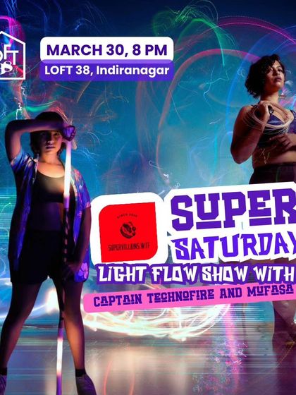 The official poster for our 'Super Saturday' light flow show in Indiranagar. This shows the professional branding for our public events.