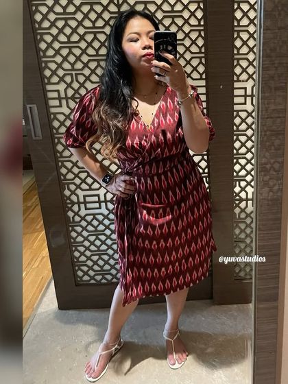 My beautiful customer and dear friend radiating grace in our handloom Ikat wrapped Angrakha. It’s a joy to see my creations on the people I care about.