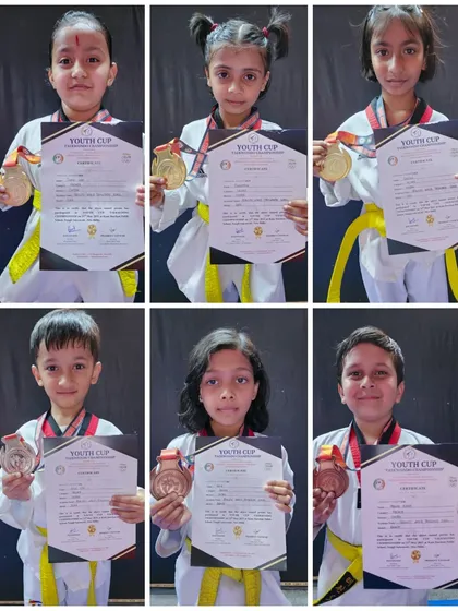 A collection of my gold and bronze medal winners from the Youth Cup Taekwondo Championship 2025. I train students to compete and win.