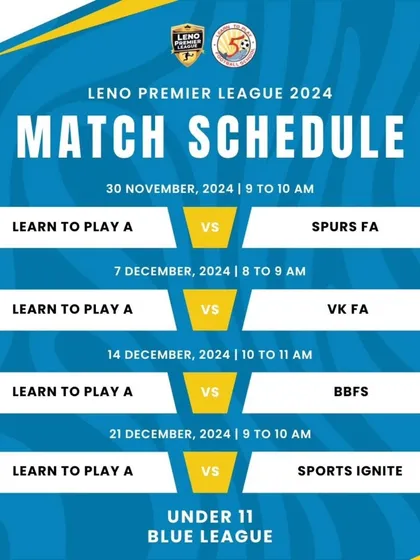 The match schedule for our U11 Team A in the Blue League of the Leno Premier League 2024.