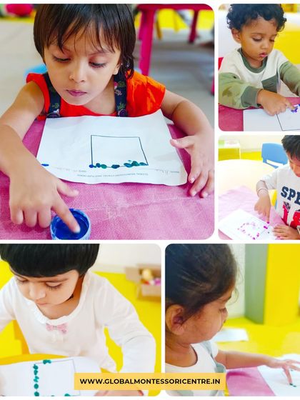 Our playgroup students engage in a 'shapes tree' activity. This fun, hands-on exercise helps them learn to recognize and name basic geometric shapes like circles, squares, and triangles.