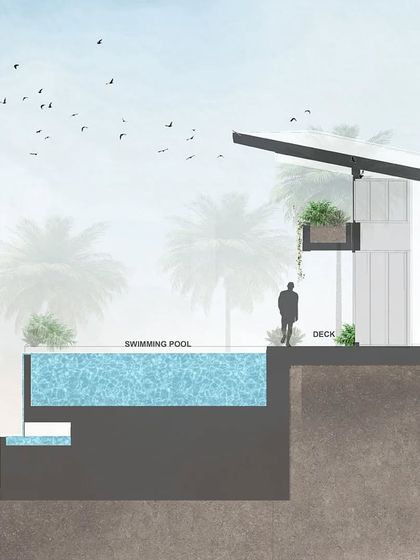 A section drawing of the Pai Residence, illustrating how the sloped roof allows for natural light and ventilation. This technical drawing shows my focus on creating climate-responsive architecture with a strong connection to the outdoors.