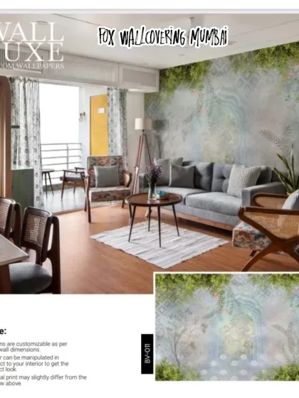 A 'Wall Luxe' wallpaper with a border of lush greenery. This design frames the wall, adding a touch of nature in a structured way.
