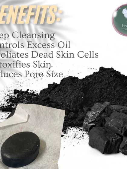 Here are the key benefits of my Charcoal Soap. It provides deep cleansing, controls excess oil, exfoliates dead skin cells, detoxifies the skin, and helps reduce the appearance of pores.