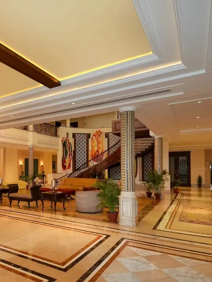 A journey of patterns and colors that dance in harmony. From the intricate patterns on the pillars to the art nouveau inspired flooring, this space is where creativity meets craftsmanship.