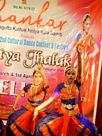 A group of my students in a powerful, synchronized pose. Their unity and fierce expressions made their performance at the "Nritya Jhalak" festival truly stand out.