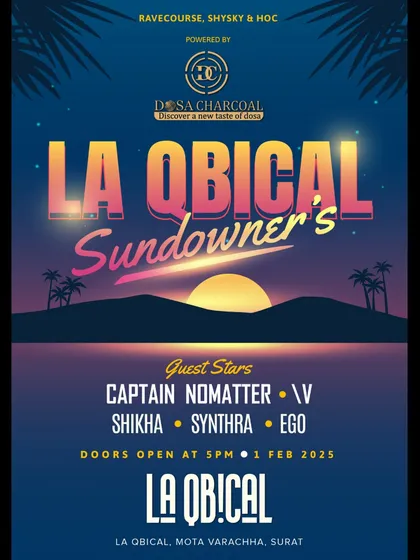 The poster for the La Qbical Sundowner's event, listing me as a guest star alongside a great lineup of other DJs.