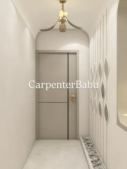 A closer look at the stylish and budget-friendly living room wall in a Hiranandani apartment. The design uses simple materials and clever lighting to create a high-end feel.