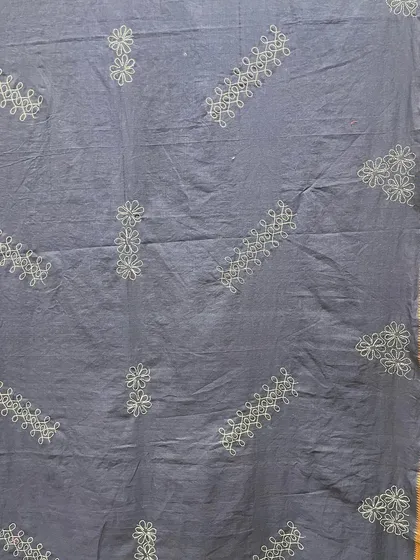 Another view of the Sashiko embroidery, showing how the patterns are arranged across the body of the saree.