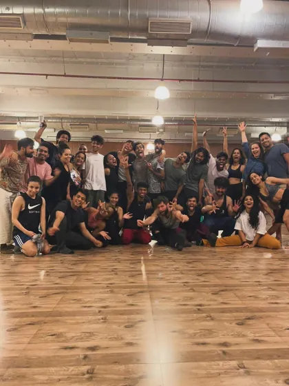 A happy group photo after an electrifying contemporary dance workshop. This image captures the vibrant community and collaborative spirit we share with partners like the UpperCut Danseteater from Denmark.