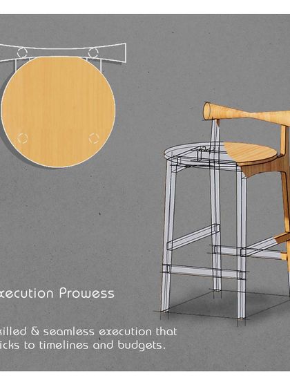 A design sketch of a custom bar stool, showing our process of refining the form and structure before execution. This is where skilled execution meets thoughtful design.