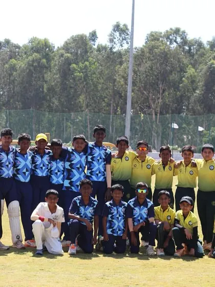 Both teams from Bangalore and Chennai together for a group photo, celebrating a competitive series.