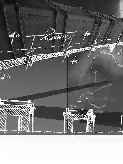 This graphic scroll, exhibited at the project's inauguration, visualizes the three year journey of reimagining the Ice Factory. It represents the piecing together of a forgotten spatial vocabulary through an archaeological process.
