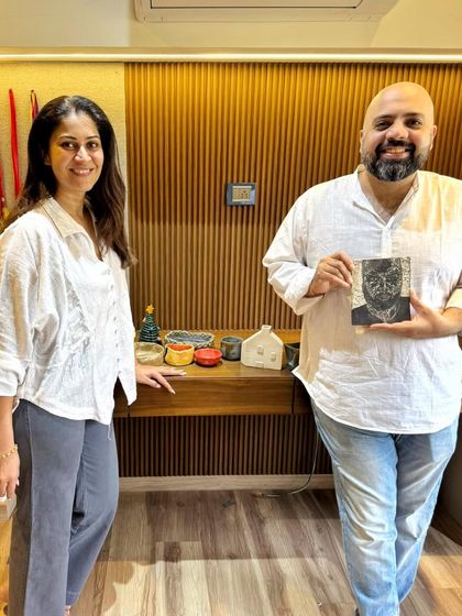 This wonderful couple completed their beginner's course together. They created everything from a coiled Christmas tree to an incredible sgraffito self-portrait.