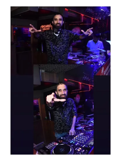 A collage of me interacting with the camera from the DJ booth during a night at a lounge.