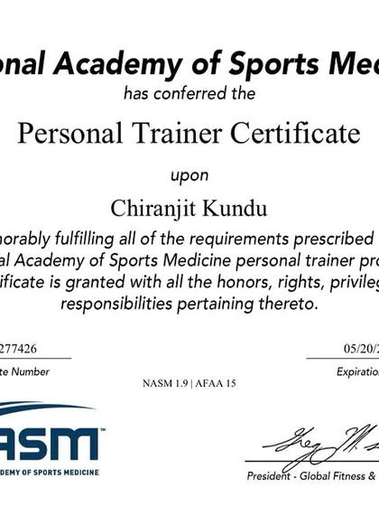 Your fitness and safety are my top priorities. I am a certified Personal Trainer through the National Academy of Sports Medicine (NASM), one of the most respected certifications in the industry. This ensures my methods are based on proven science for effective and injury-free training.