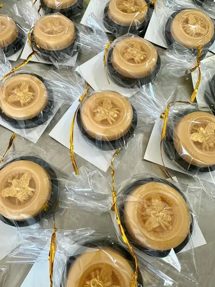 A batch of the moth gothic soaps, ready to be packed for a client's themed event.