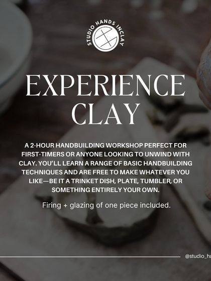 Our "Experience Clay" workshop is a 2-hour hand-building session perfect for first-timers. You can make a trinket dish, plate, or tumbler.