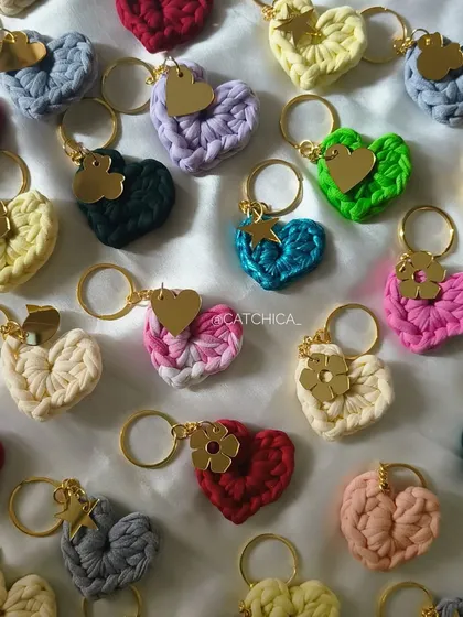 We make these little crochet heart keychains in a rainbow of colors. They are stitched by hand and come with a small charm, making them a perfect little accessory for your keys or bag. It’s a small piece of handmade happiness you can carry with you.