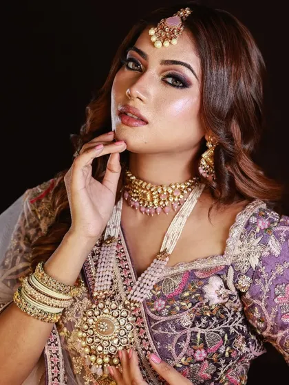 A beautiful portrait from an advanced bridal workshop, highlighting the flawless skin and soft smokey eye.