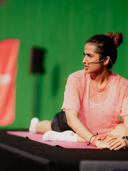 Teaching at a Nike training event. My focus is on providing clear instructions and modifications so everyone can participate.