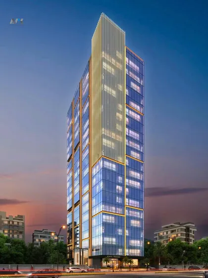 A render of the BLA Business Park. The sleek, glassy facade is designed to create a modern and efficient commercial environment, making it a standout project in Mumbai.