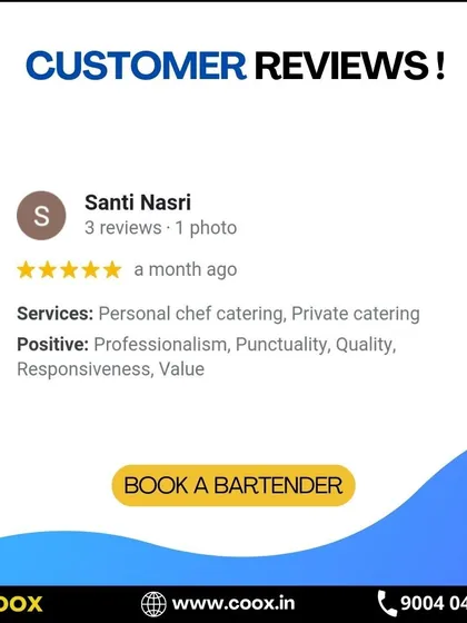 This 5-star review from a happy customer praises our professionalism, punctuality, and the quality of our private catering service. We strive to provide great value and responsiveness for every event.