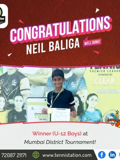 Congratulations to Neil Baliga for his fantastic win in the U-12 Boys category at the Mumbai District Tournament. Keep pushing your limits!