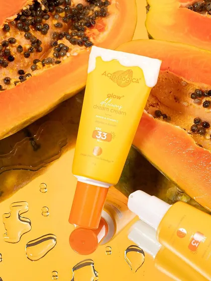A shoot for a papaya-infused cream where I used sliced papaya and a reflective, wet surface. This setup was designed to communicate the product's key ingredient and its glowing, dewy effect on the skin.