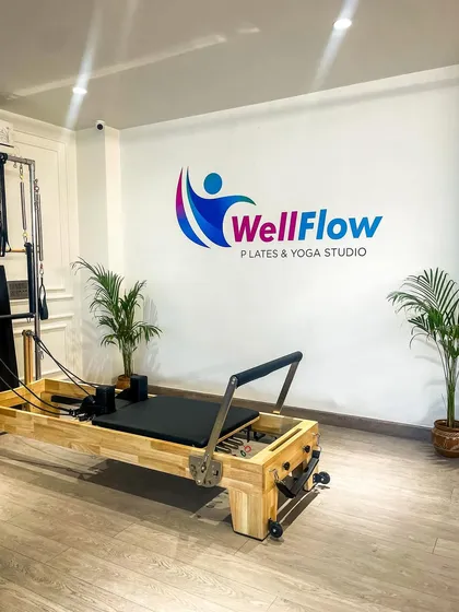 Welcome to WellFlow. Our studio is a clean, aesthetic, and positive space designed for your wellness journey, equipped with everything you need for both Pilates and Yoga.