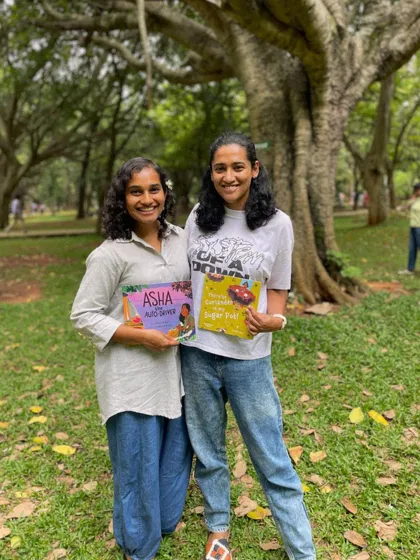 A snapshot of the two of us, Mallika and Ayushi, the storytellers behind Cubbon Tales. We are so grateful to have built this community and love bringing our passion for stories, art, and play to you every weekend.