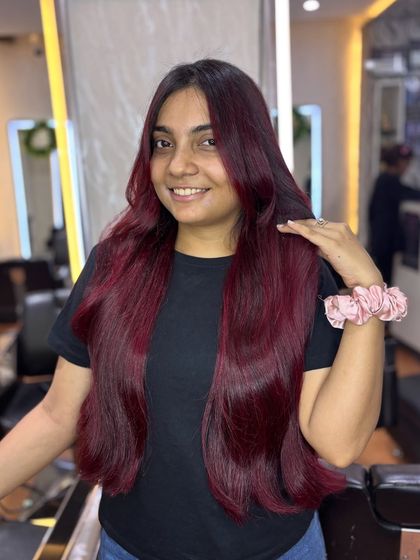 Another shot of the stunning cherry red transformation. The color is rich, even, and incredibly vibrant.