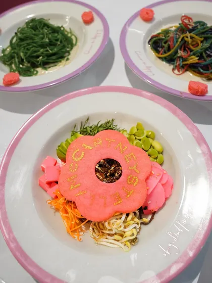 A colorful assortment of noodle bowls from the Ajio Luxe Café, each with unique toppings and presentations. The variety showcases our ability to cater to different tastes while maintaining a strong visual theme.