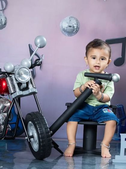 Another angle of the rockstar setup, showing the full stage with drums, guitars, and a gramophone. It's a dream come true for music-loving parents.