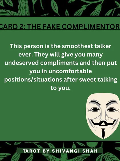 Card 2 represents "The Fake Complimentor." This person is a smooth talker who uses flattery to put you in uncomfortable situations for their own benefit.