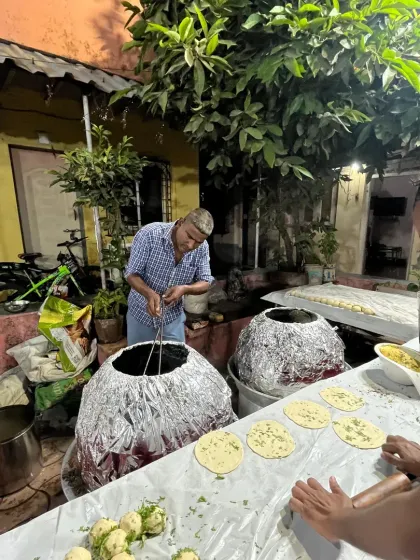 I bring the authentic taste of the tandoor to your event. This live counter shows my team preparing fresh tandoori naan and other breads right in front of the guests.