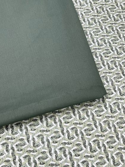 A unique printed fabric from my kurti izaar collection. The interwoven pattern can be paired with a solid green izaar for a coordinated look.