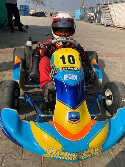 A young driver in his kart during pre-season testing.