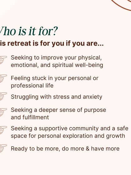 Who is this for? If you're feeling stuck, struggling with stress, or seeking a deeper sense of purpose and a supportive community, this retreat is designed for you.