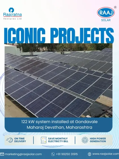 We believe in powering communities with clean energy. This 122 kW solar system installed at the Gondavale Maharaj Devsthan in Maharashtra is one of our iconic projects, demonstrating our capability to execute specialized installations for institutional and cultural sites.