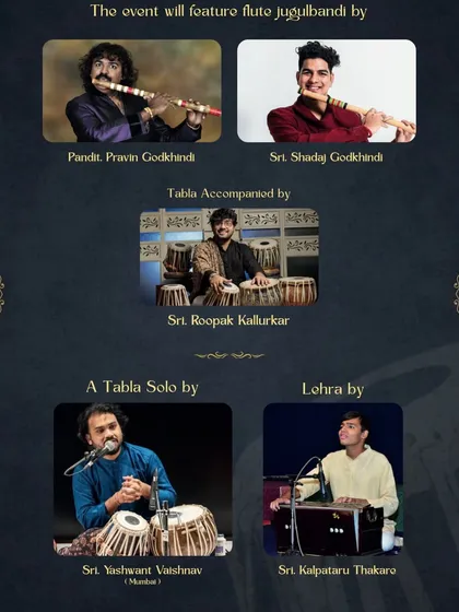 A detail from the event invitation, showing that I will be accompanying a flute jugalbandi at my appa's celebration. Performing at an event honoring my guru is a special privilege.