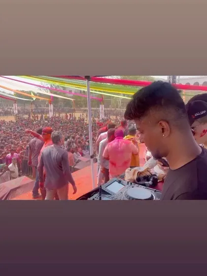 A similar shot capturing the huge audience at the Holi event. My job is to keep this energy going for hours with a mix of EDM and festive tracks.
