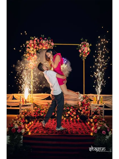 The big moment! We set the stage with flowers, lights, and a bit of sparkle for a proposal that’s nothing short of magical. Capturing that 'yes' with fireworks in the background is a memory that will last forever.