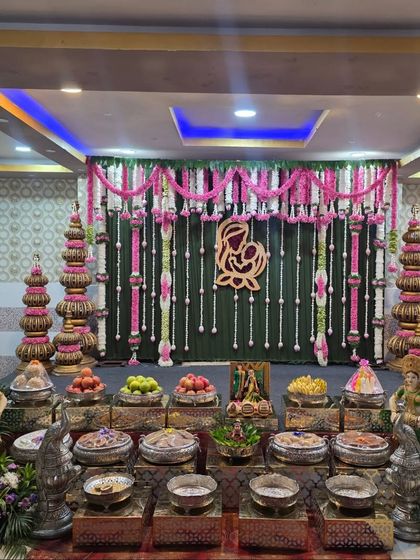 Another angle of the pink and green baby shower decor.