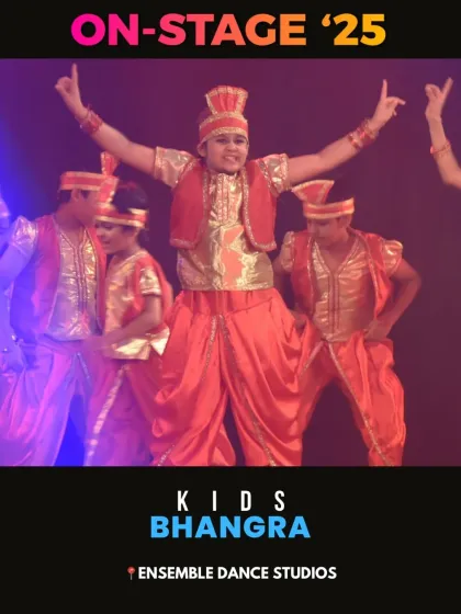 A powerful moment from the kids' Bhangra act. This traditional dance style is fantastic for building stamina and learning strong, rhythmic movements.