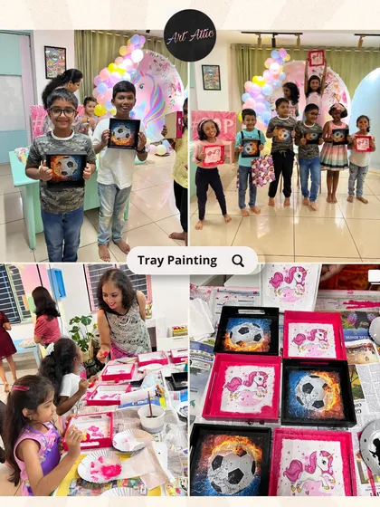 Forget plastic party favors! At our tray painting parties, kids design and paint their own functional trays. They get to take home a cool, useful return gift that they made themselves.