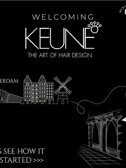 This graphic illustrates the journey of Keune from Amsterdam to Gurugram, bringing a legacy of innovation to Triss Salon.
