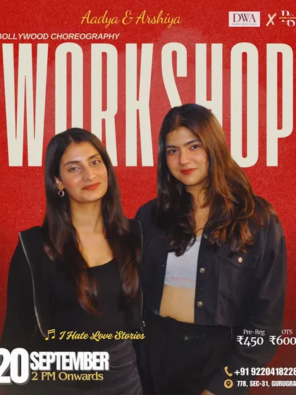We love a good romantic Bollywood number. This poster announced a workshop on the song 'I Hate Love Stories', perfect for learning a routine full of expression and storytelling.