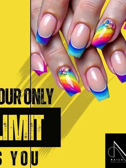 Your only limit is you. This vibrant rainbow French manicure is a reminder to push your boundaries and express yourself freely.