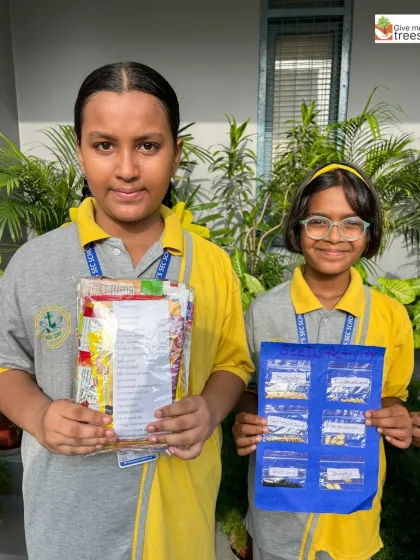 Students from St. Anthony School in Faridabad show their collection of seeds and polybags. Their organized effort is a huge help to our nursery operations.